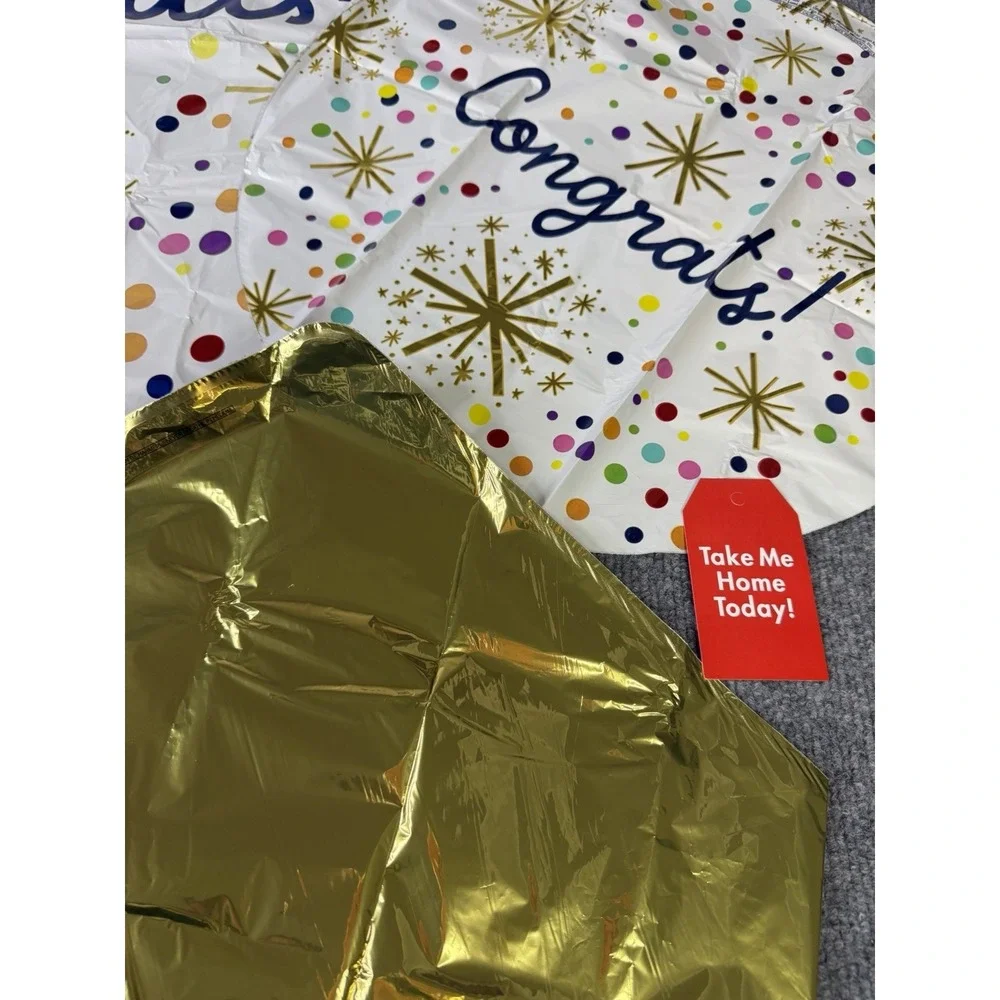 Congrats‎ Graduation Balloon Set of 5 Gold & Confetti Helium Foil Balloons